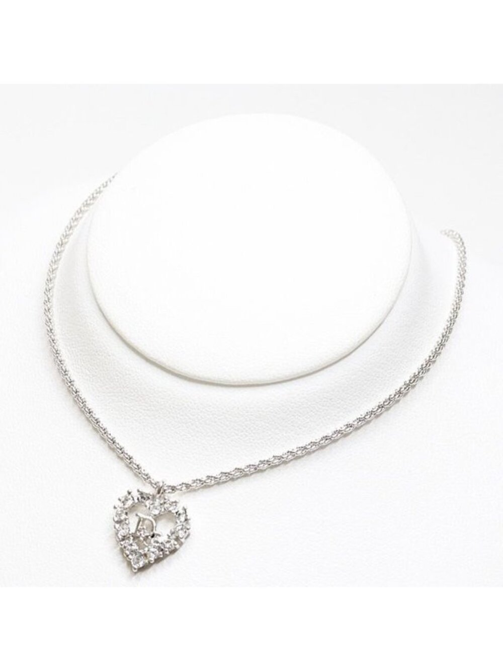 Dior Trotter Logo Heart Necklace Metal Silver